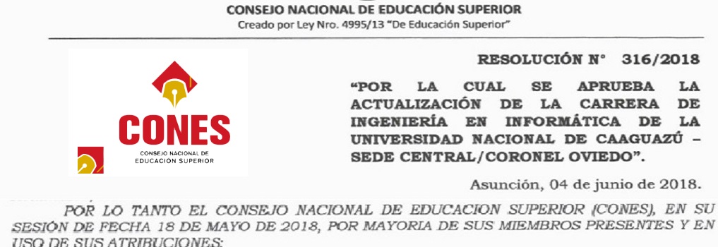 Resolución de actualización por el CONES de la carrera