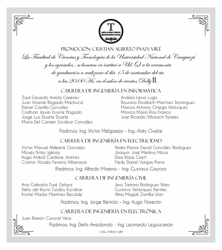 Invitación para el acto de graduación